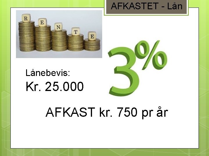 AFKASTET - Lånebevis: Kr. 25. 000 AFKAST kr. 750 pr år 