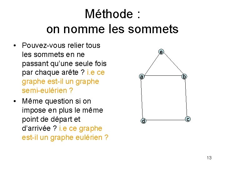 Méthode : on nomme les sommets • Pouvez-vous relier tous les sommets en ne Méthode : on nomme les sommets • Pouvez-vous relier tous les sommets en ne