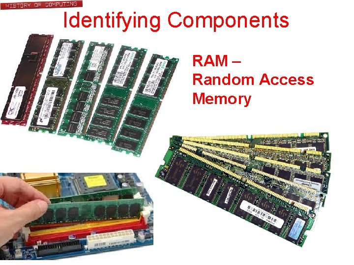 Identifying Components RAM – Random Access Memory 