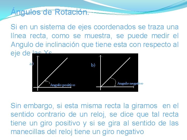 Ángulos de Rotación. Si en un sistema de ejes coordenados se traza una línea Ángulos de Rotación. Si en un sistema de ejes coordenados se traza una línea