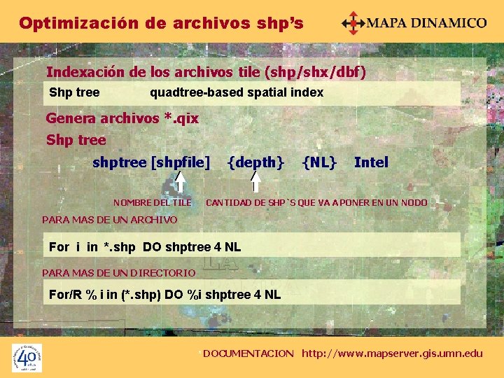 Optimización de archivos shp’s Indexación de los archivos tile (shp/shx/dbf) Shp tree quadtree-based spatial