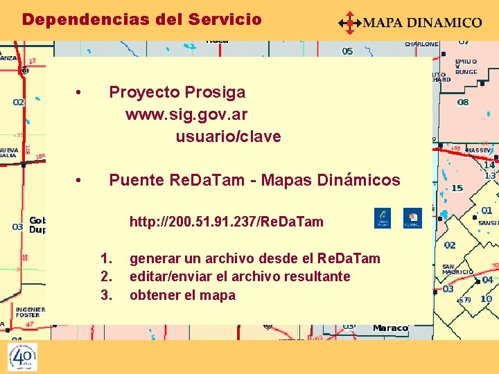 Dependencias del Servicio • Proyecto Prosiga www. sig. gov. ar usuario/clave • Puente Re.