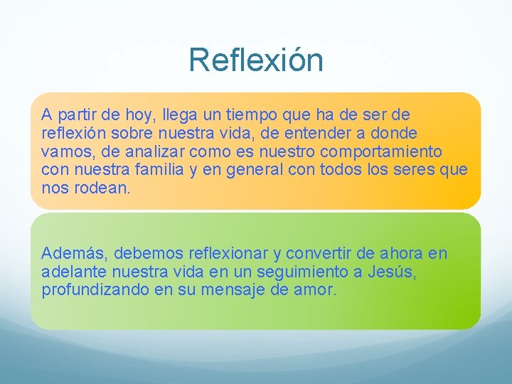 Reflexión A partir de hoy, llega un tiempo que ha de ser de reflexión