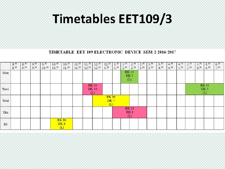 Timetables EET 109/3 