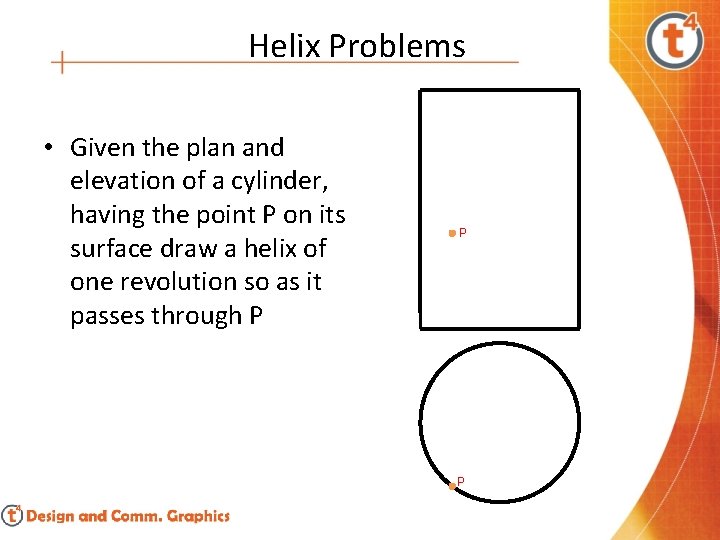 Helix Problems • Given the plan and elevation of a cylinder, having the point