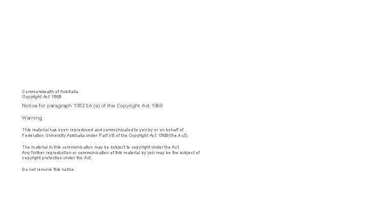 Commonwealth of Australia Copyright Act 1968 Notice for paragraph 135 ZXA (a) of the