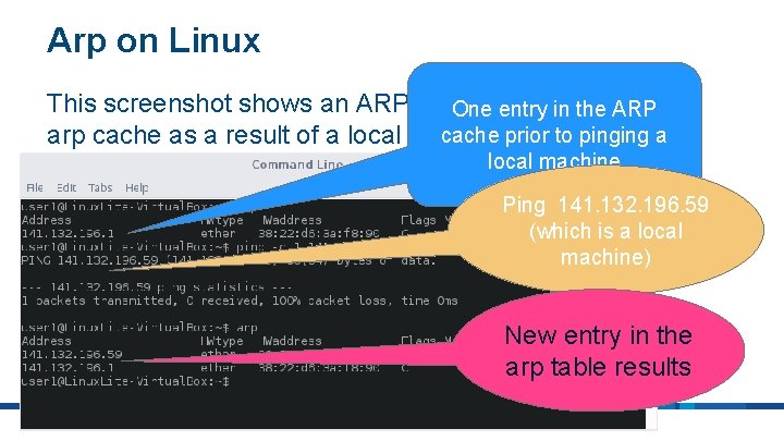 Arp on Linux This screenshot shows an ARP entry added to the Onebeing entry