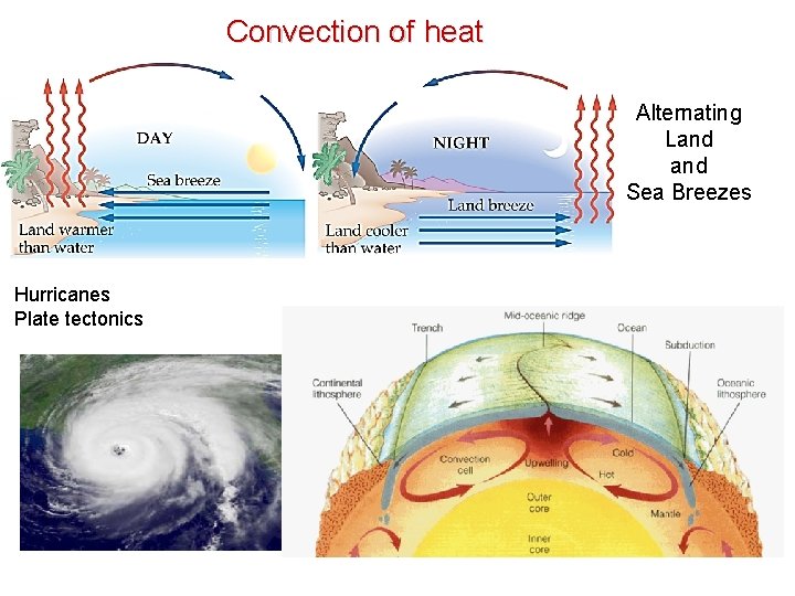 Convection of heat Alternating Land Sea Breezes Hurricanes Plate tectonics 