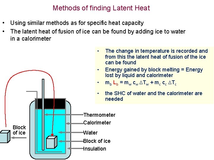 Methods of finding Latent Heat • Using similar methods as for specific heat capacity