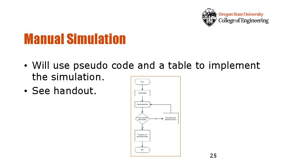 Manual Simulation • Will use pseudo code and a table to implement the simulation.