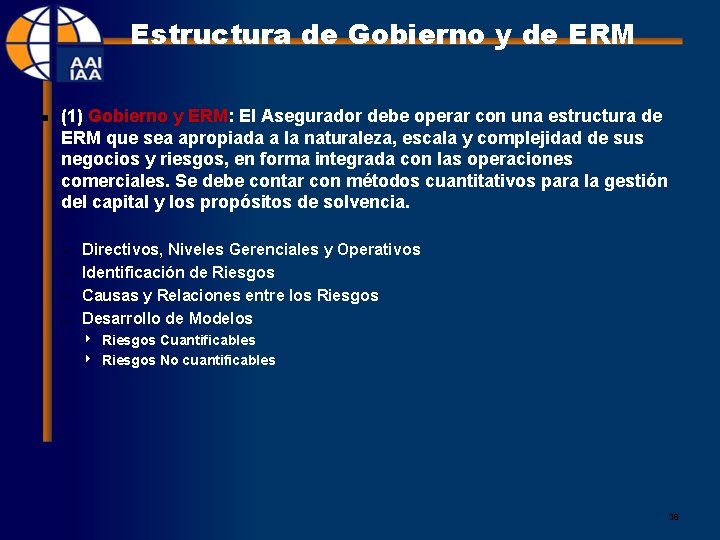 Estructura de Gobierno y de ERM n (1) Gobierno y ERM: El Asegurador debe