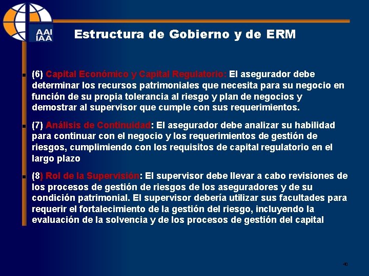 Estructura de Gobierno y de ERM n n n (6) Capital Económico y Capital