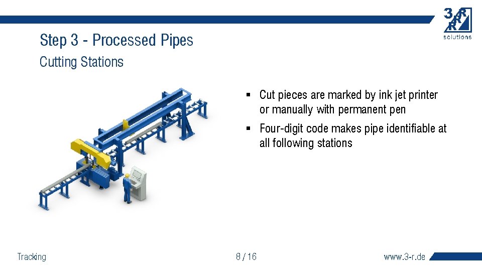 Step 3 - Processed Pipes Cutting Stations § Cut pieces are marked by ink