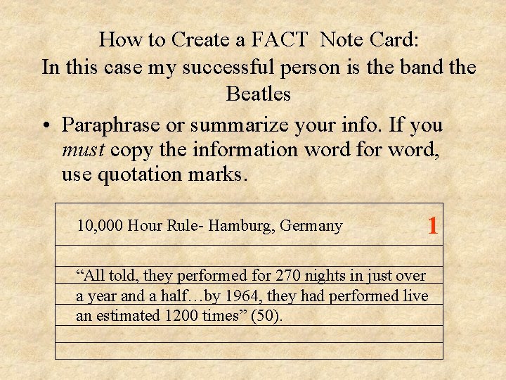 How to Create a FACT Note Card: In this case my successful person is