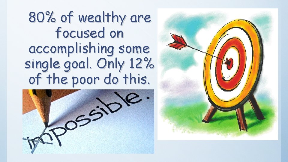 80% of wealthy are focused on accomplishing some single goal. Only 12% of the