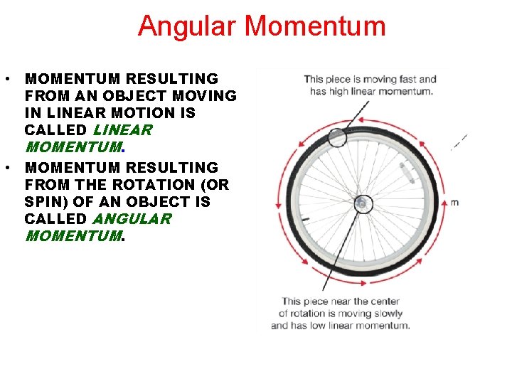 Angular Momentum • MOMENTUM RESULTING FROM AN OBJECT MOVING IN LINEAR MOTION IS CALLED