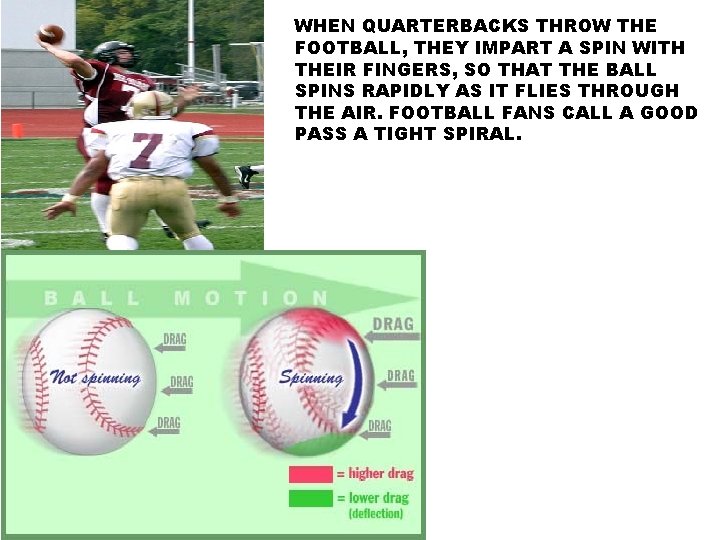 WHEN QUARTERBACKS THROW THE FOOTBALL, THEY IMPART A SPIN WITH THEIR FINGERS, SO THAT