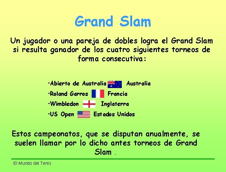 Grand Slam Un jugador o una pareja de dobles logra el Grand Slam si