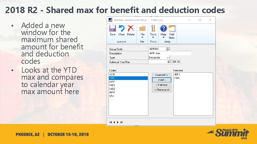 2018 R 2 - Shared max for benefit and deduction codes Added a new