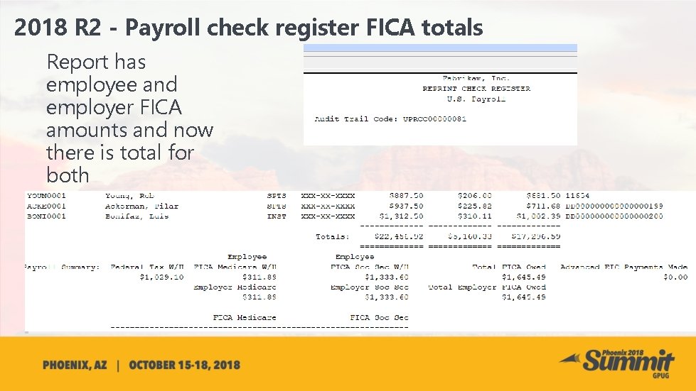 2018 R 2 - Payroll check register FICA totals Report has employee and employer