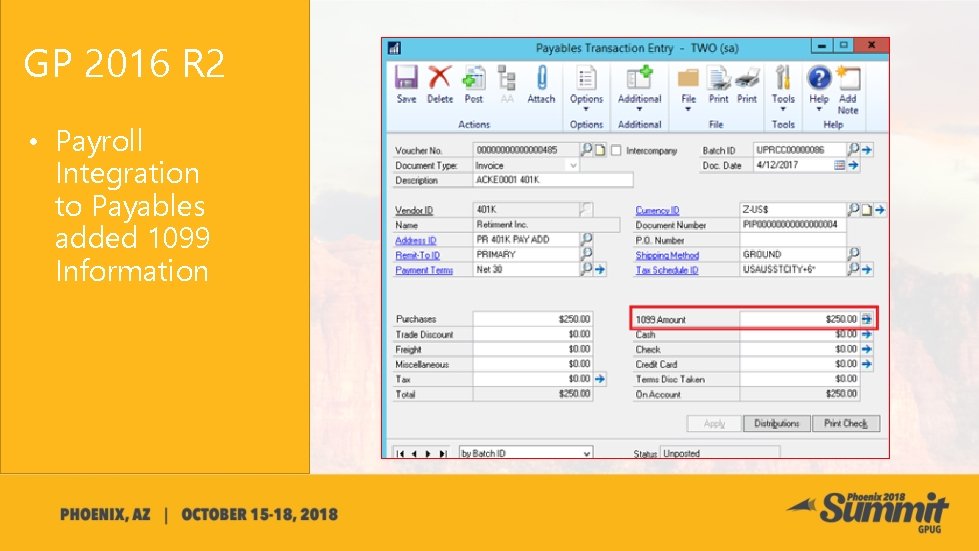 GP 2016 R 2 • Payroll Integration to Payables added 1099 Information 