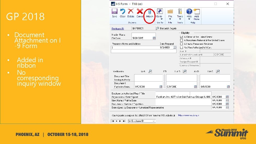 GP 2018 • Document Attachment on I -9 Form • • Added in ribbon
