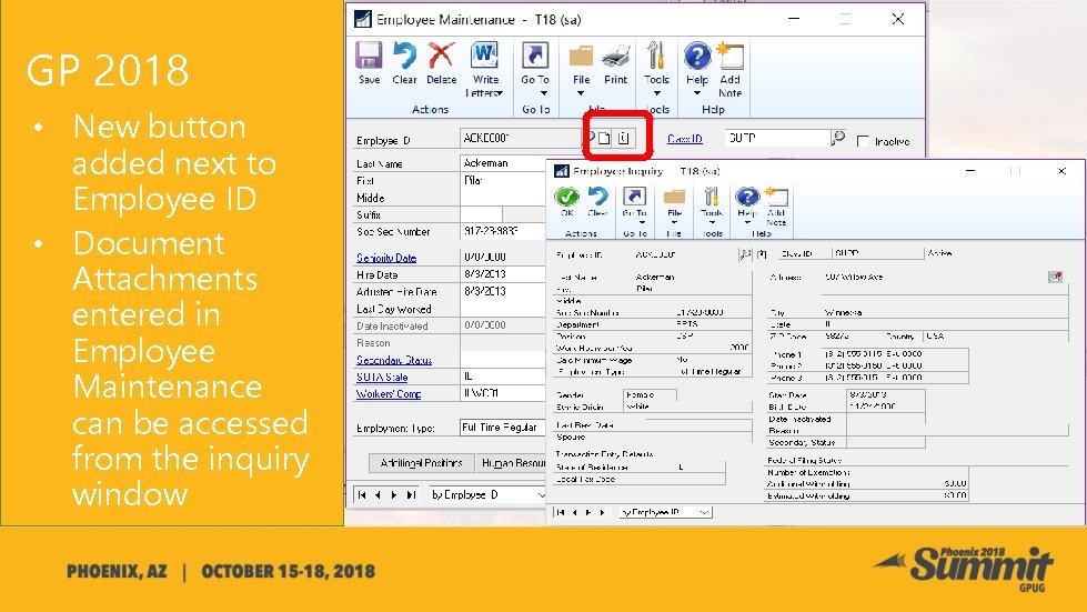 GP 2018 • New button added next to Employee ID • Document Attachments entered