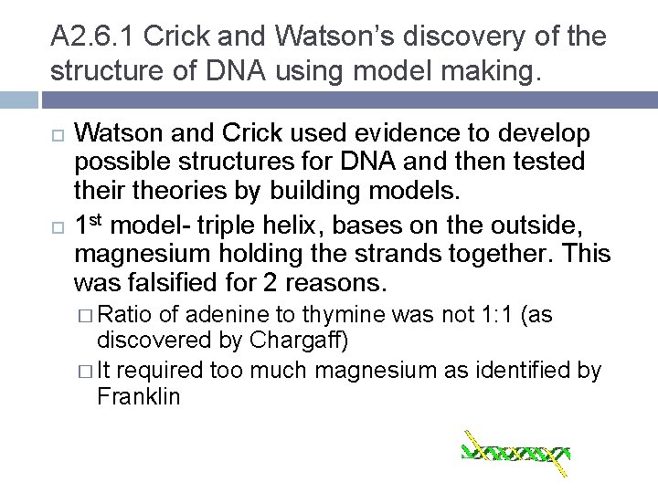 A 2. 6. 1 Crick and Watson’s discovery of the structure of DNA using