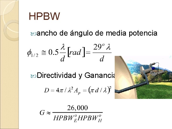 HPBW ancho de ángulo de media potencia Directividad y Ganancia 