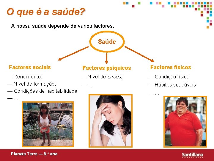 O que é a saúde? A nossa saúde depende de vários factores: Saúde Factores