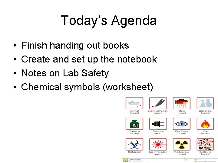 Today’s Agenda • • Finish handing out books Create and set up the notebook