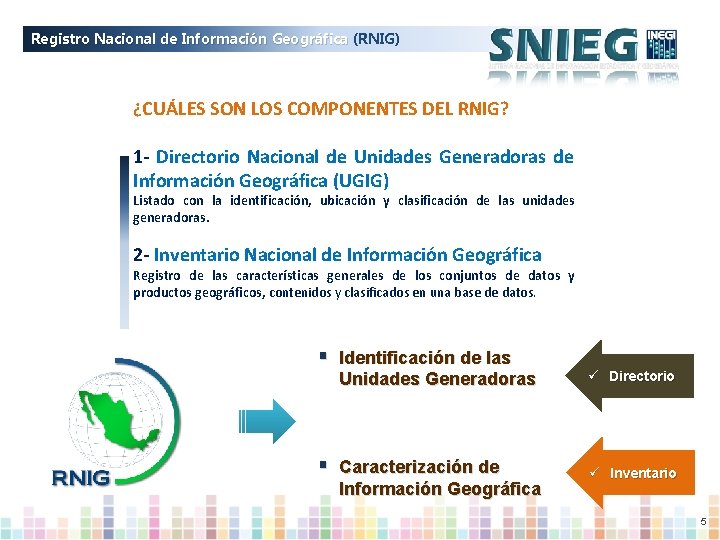 Registro Nacional de Información Geográfica (RNIG) ¿CUÁLES SON LOS COMPONENTES DEL RNIG? 1 -