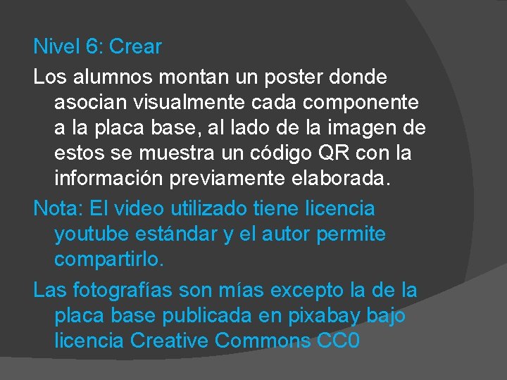 Nivel 6: Crear Los alumnos montan un poster donde asocian visualmente cada componente a