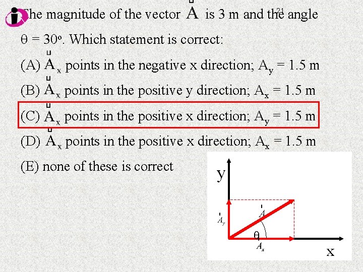 The magnitude of the vector 21 is 3 m and the angle q =