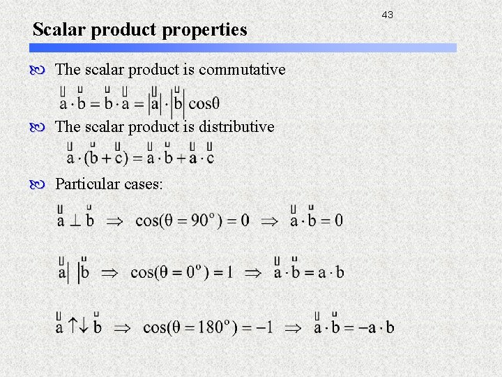Scalar product properties The scalar product is commutative The scalar product is distributive Particular