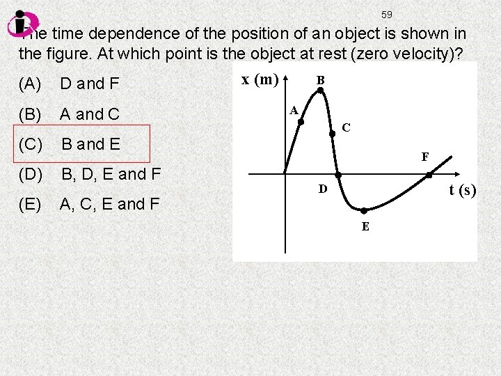 59 The time dependence of the position of an object is shown in the