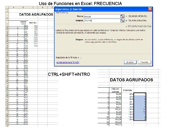 Uso de Funciones en Excel: FRECUENCIA CTRL+SHIFT+INTRO 