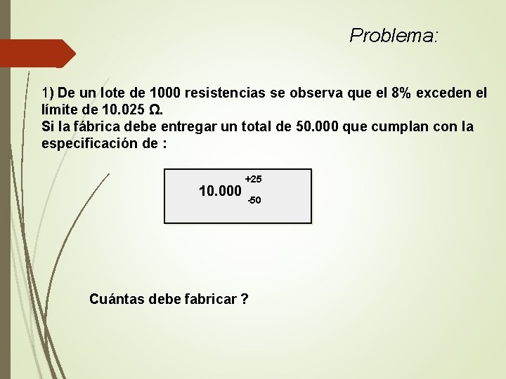 Problema: 1) De un lote de 1000 resistencias se observa que el 8% exceden