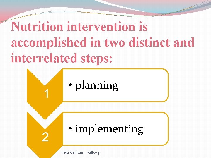 Nutrition intervention is accomplished in two distinct and interrelated steps: 1 2 • planning