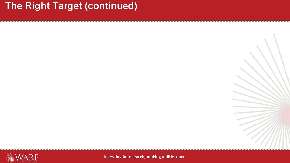The Right Target (continued) Investing in research, making a difference. The Right Target (continued) Investing in research, making a difference.