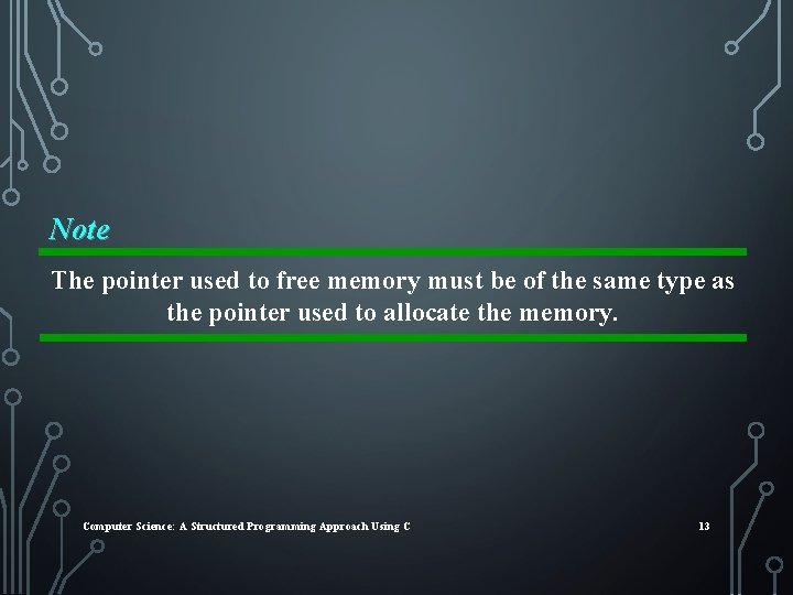 Note The pointer used to free memory must be of the same type as