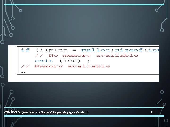 malloc. Computer Science: A Structured Programming Approach Using C 8 