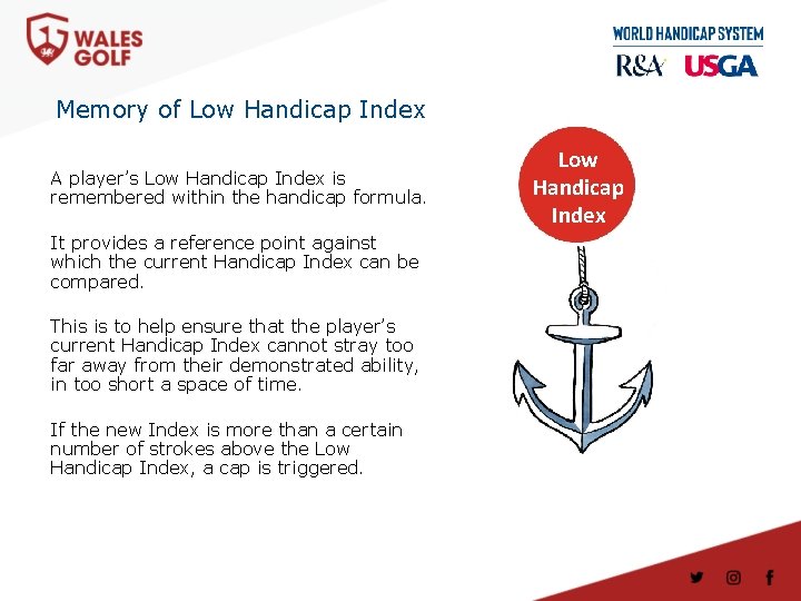 Memory of Low Handicap Index A player’s Low Handicap Index is remembered within the