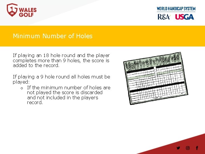 Minimum Number of Holes If playing an 18 hole round and the player completes