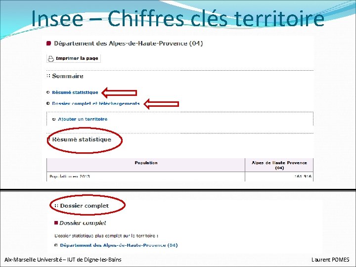 Insee – Chiffres clés territoire Aix-Marseille Université – IUT de Digne-les-Bains Laurent POMES 
