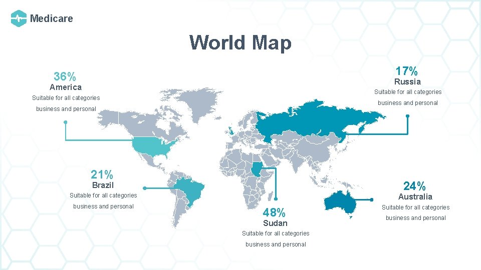 Medicare World Map 17% 36% Russia America Suitable for all categories business and personal