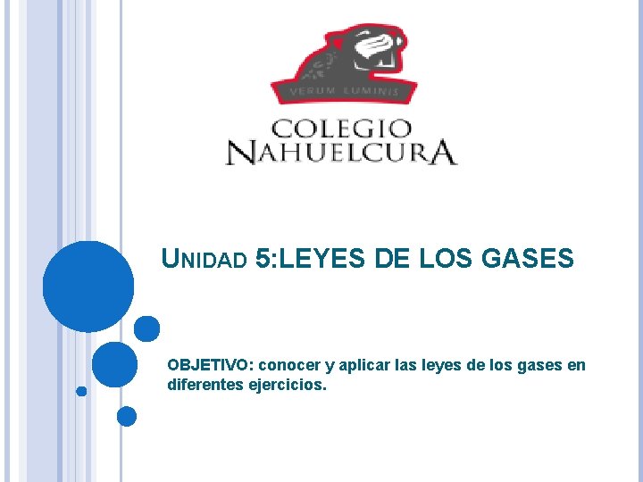 UNIDAD 5: LEYES DE LOS GASES OBJETIVO: conocer y aplicar las leyes de los