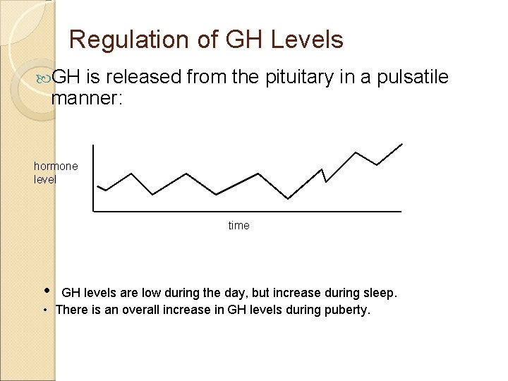 Regulation of GH Levels GH is released from the pituitary in a pulsatile manner: