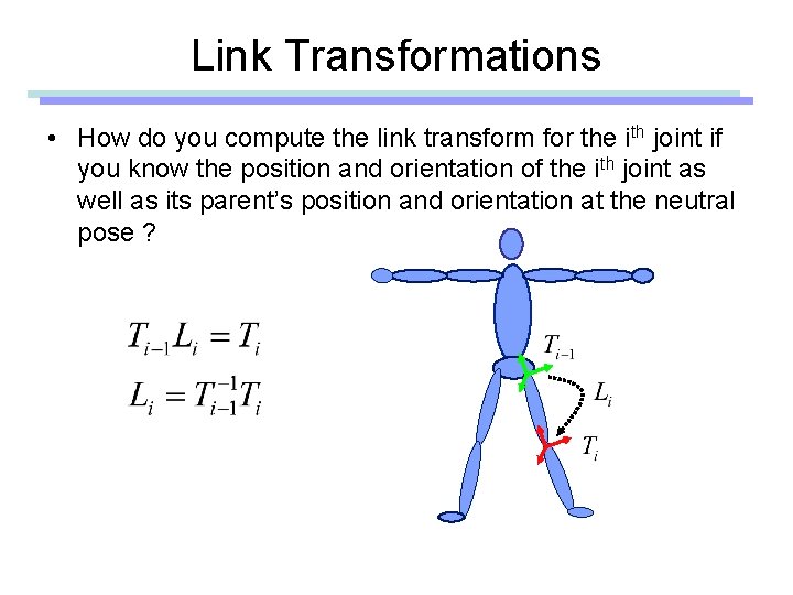 Link Transformations • How do you compute the link transform for the ith joint