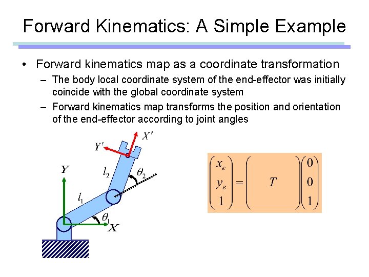 Forward Kinematics: A Simple Example • Forward kinematics map as a coordinate transformation –